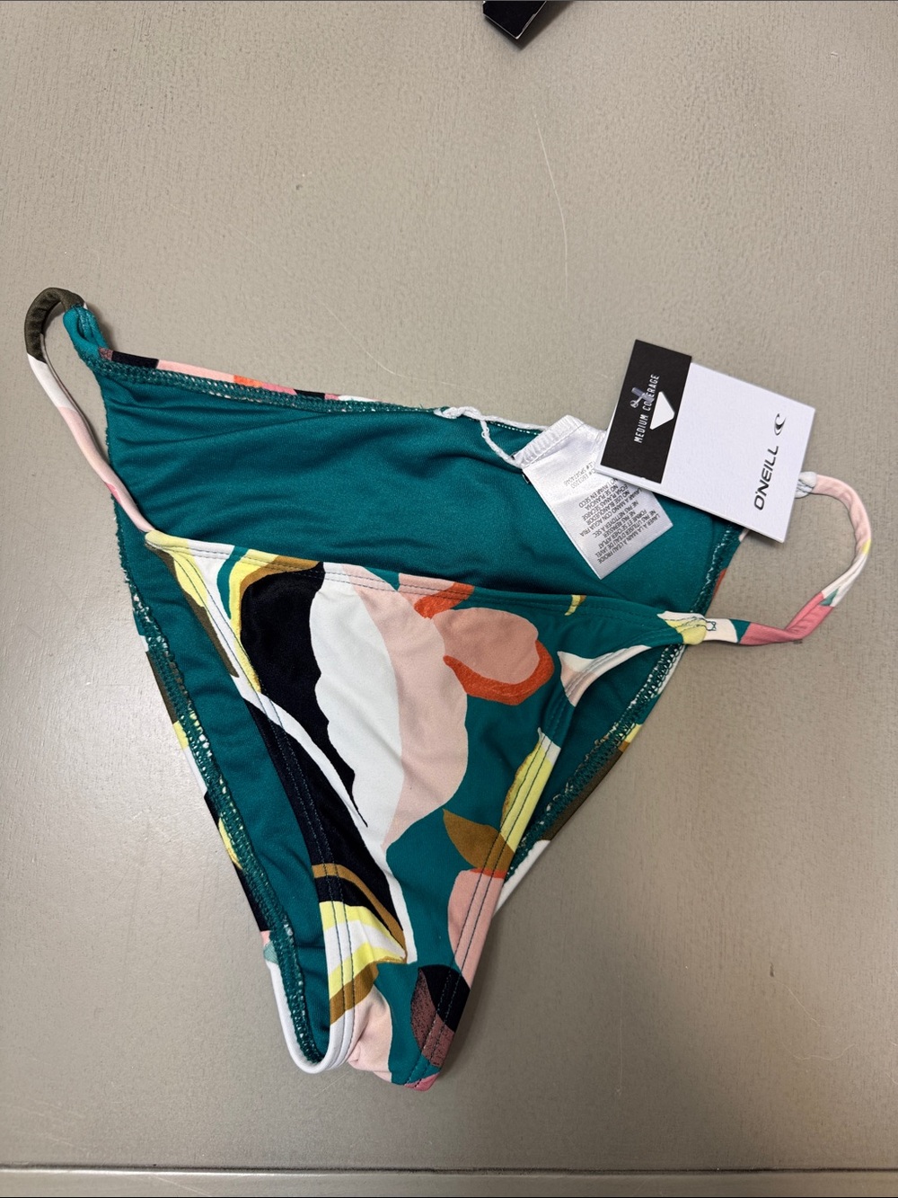O'Neill Teal Abstract Floral String Bikini Bottom